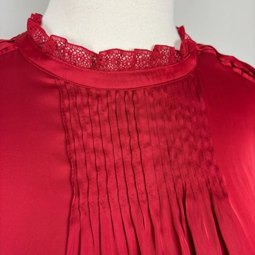 J. Crew Ruffle Neck Drapey Top NWT Size XL Red Satin Puff Sleeves Holidays Party